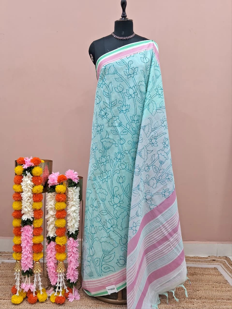 Light Sky Blue Kanchi Cotton Saree