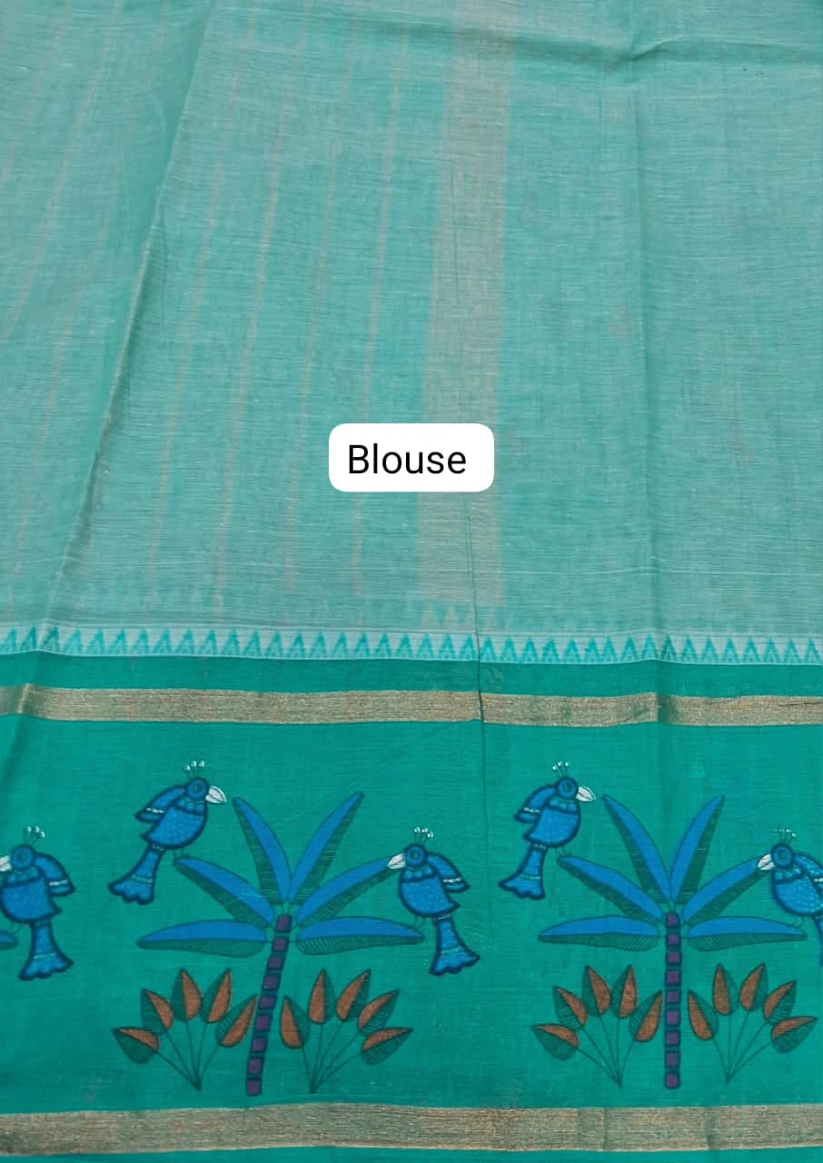 Rama Green Kanchi Cotton Saree Blouse