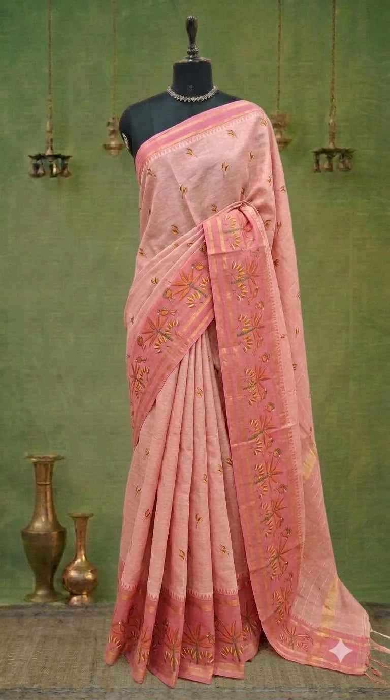 Peach Kanchi Cotton Saree