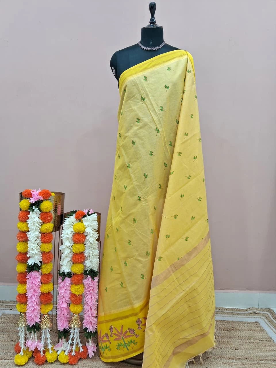 Lemon Yellow Kanchi Cotton Saree 