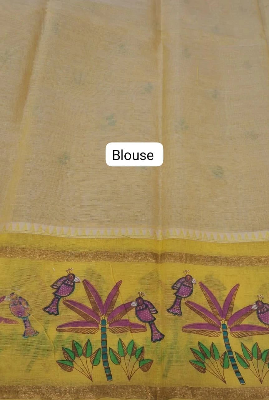 Lemon Yellow Kanchi Cotton Saree Blouse