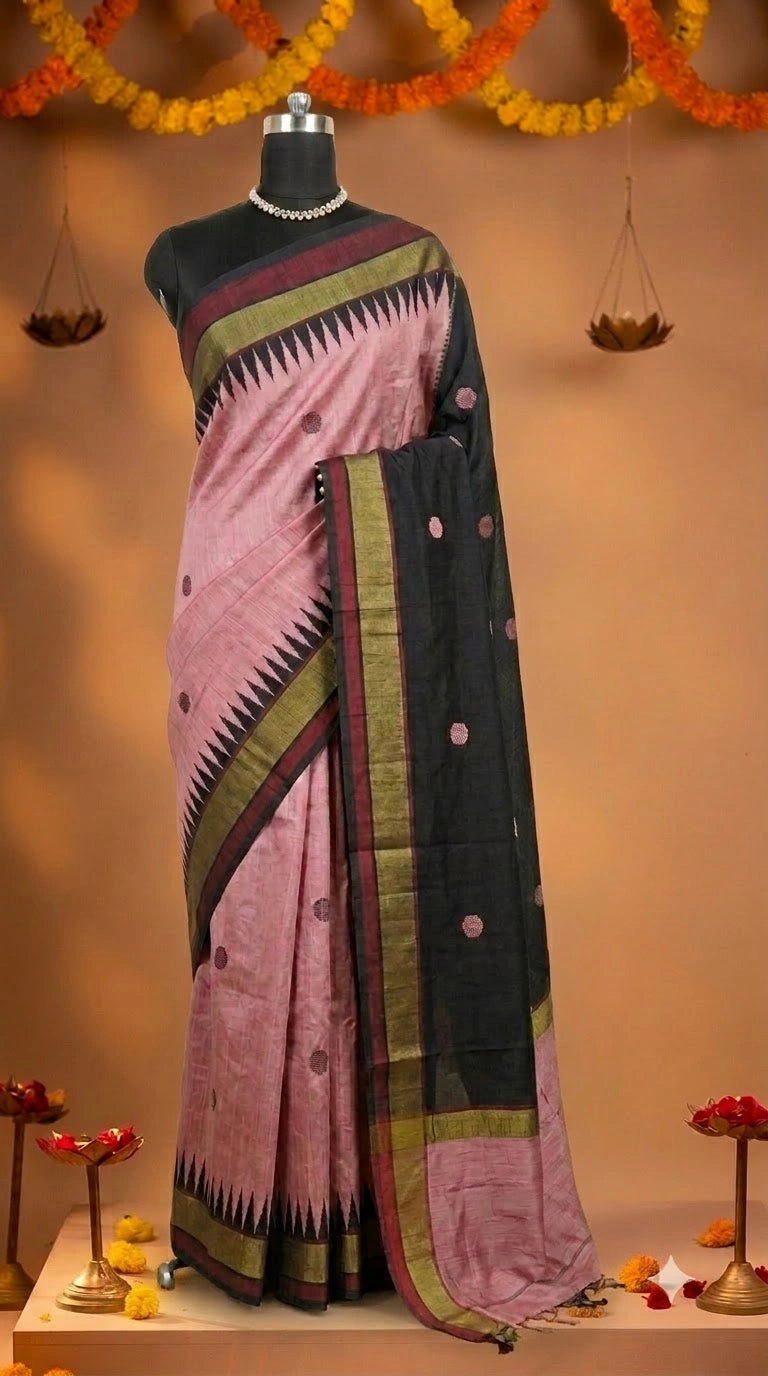 Blush Pink Khadhi Pure Pattu Saree