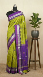 Bright green Khadhi Pure Pattu Saree