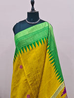 Mango Yellow Khadhi Pure Pattu Saree 1