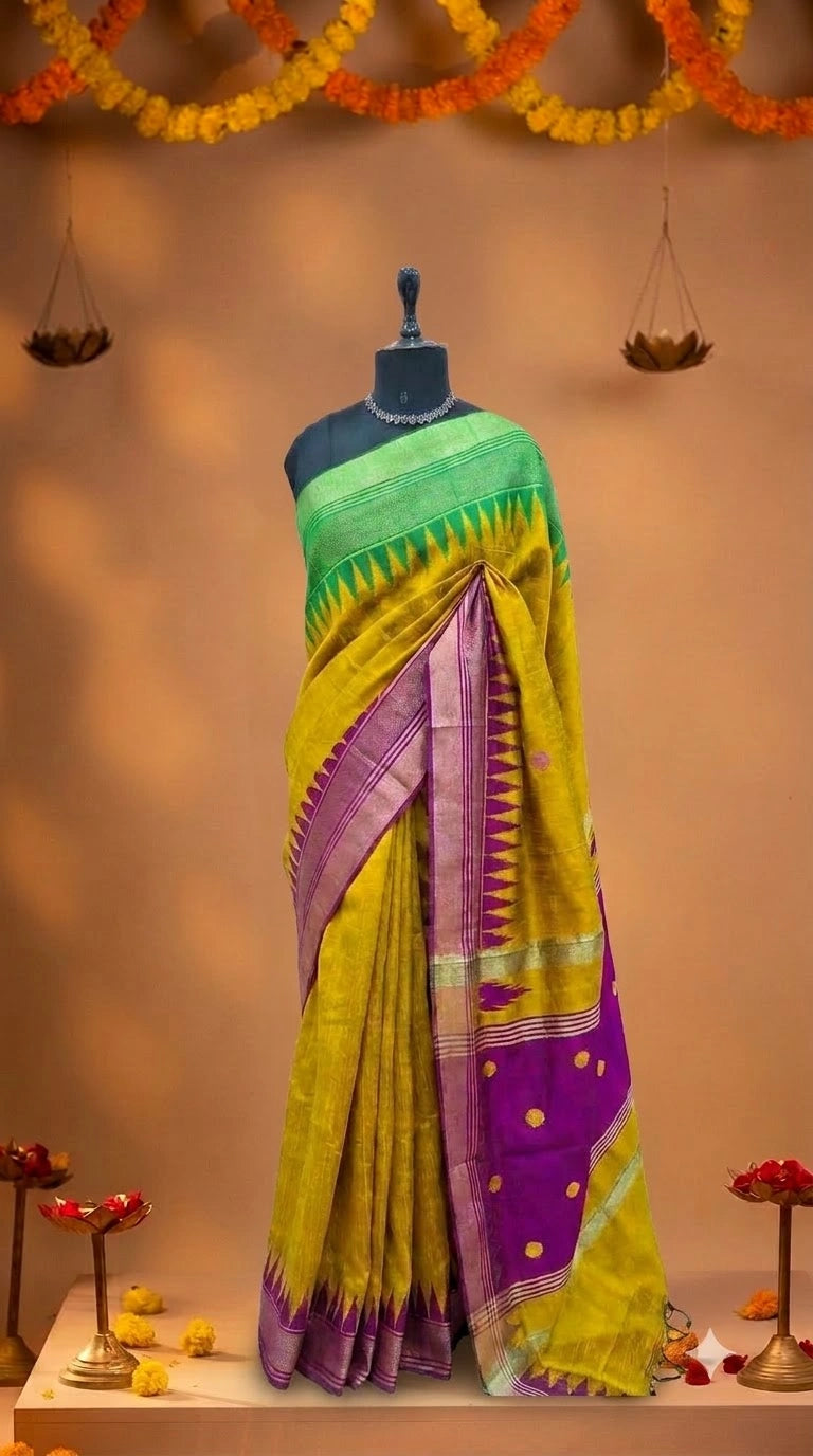 Mango Yellow Khadhi Pure Pattu Saree 