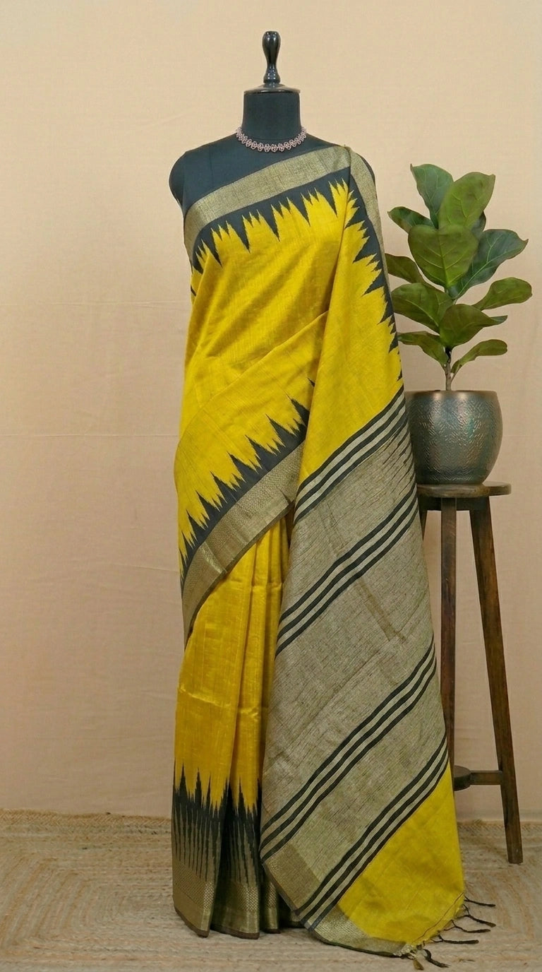 Yellow Plain Khadhi Pure Pattu Saree 