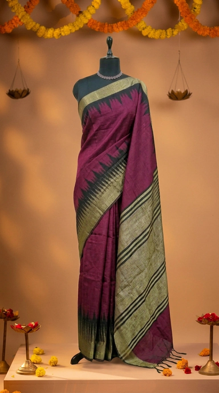 Dark Maroon Plain Khadhi Pure Pattu Saree