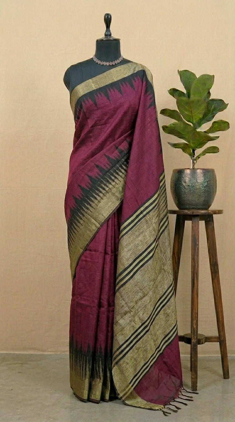 Dark Maroon Plain Khadhi Pure Pattu Saree