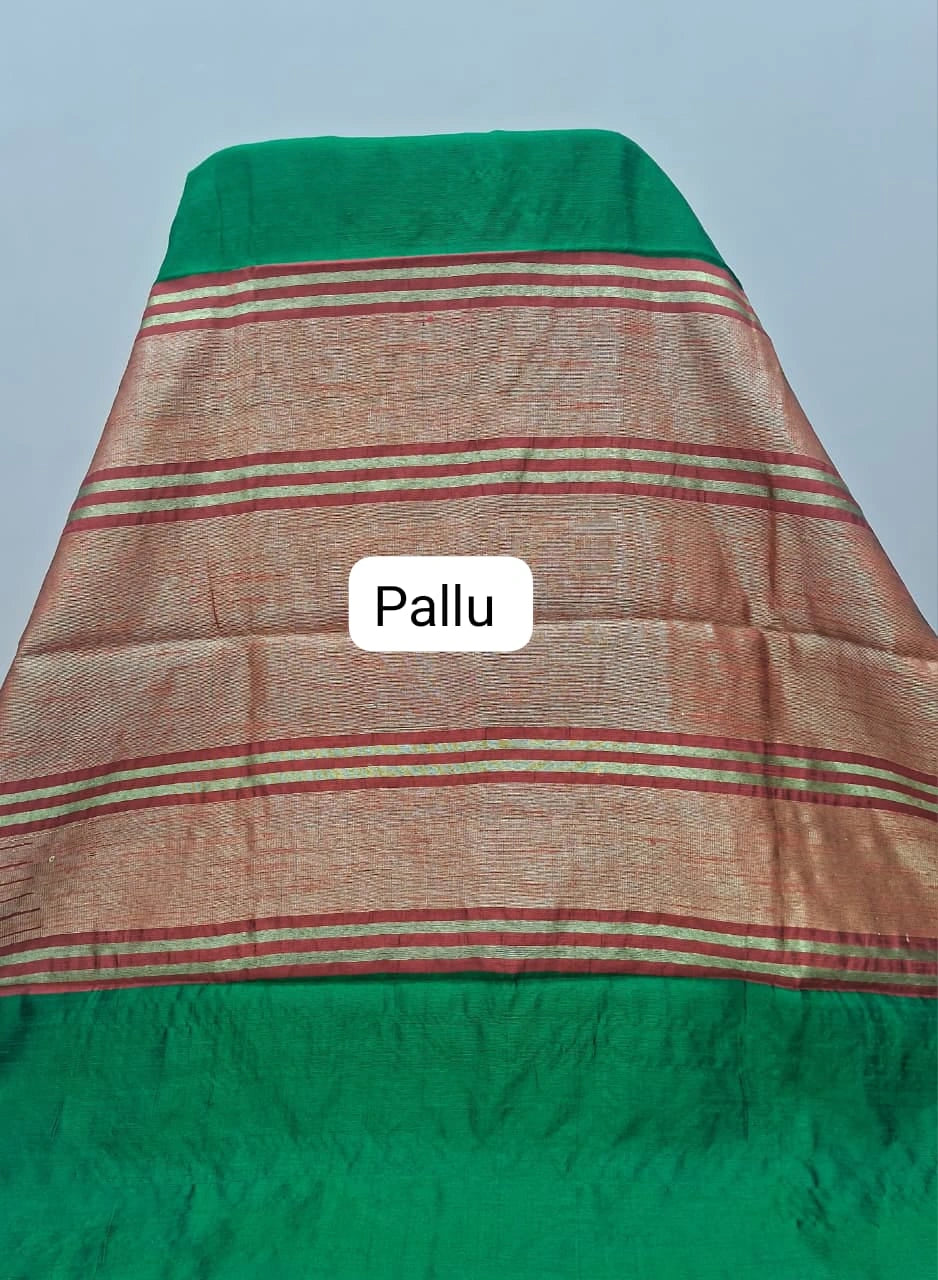 Green Plain Khadhi Pure Pattu Saree blouse