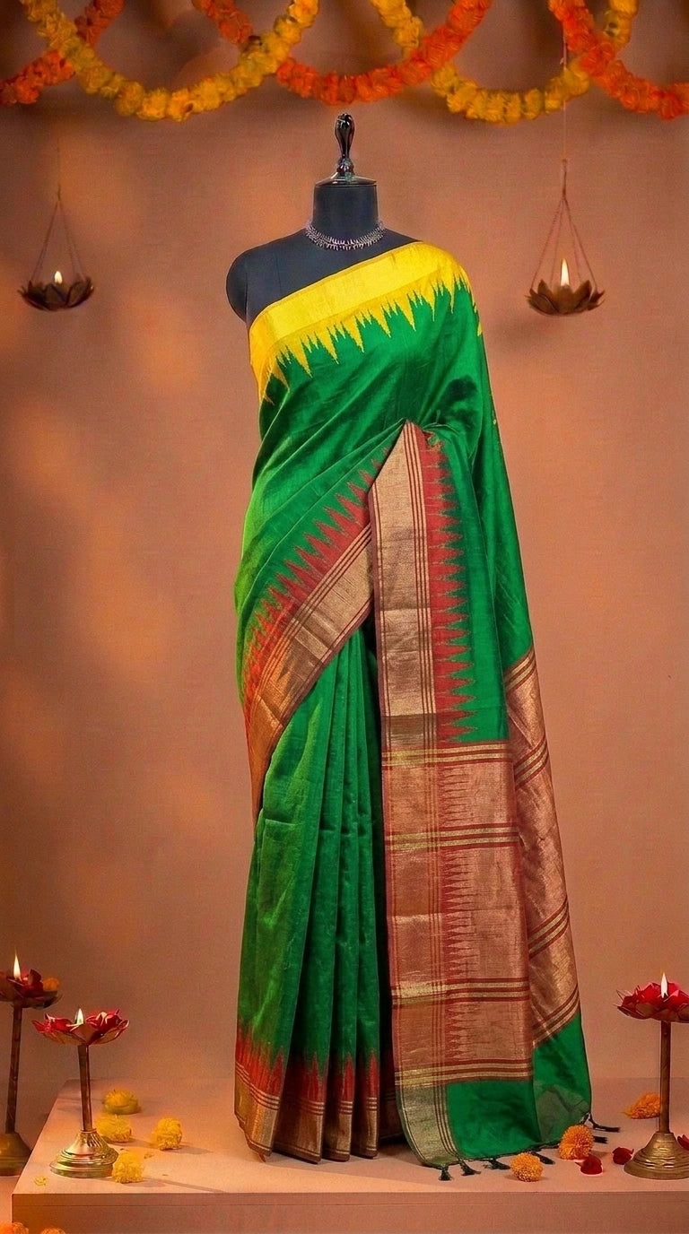 Green Plain Khadhi Pure Pattu saree