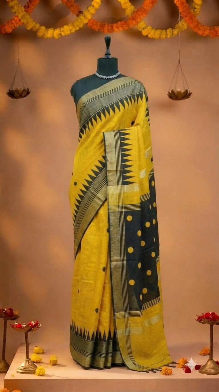 Mango Yellow Khadhi Pure Pattu Saree 