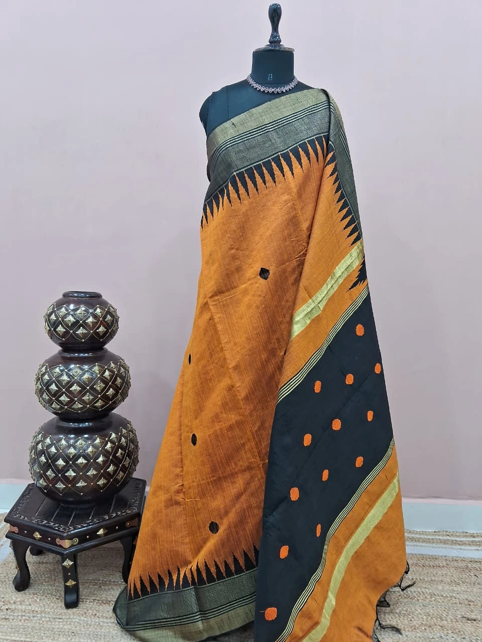 Dark Orange Khadhi Pure Pattu Saree