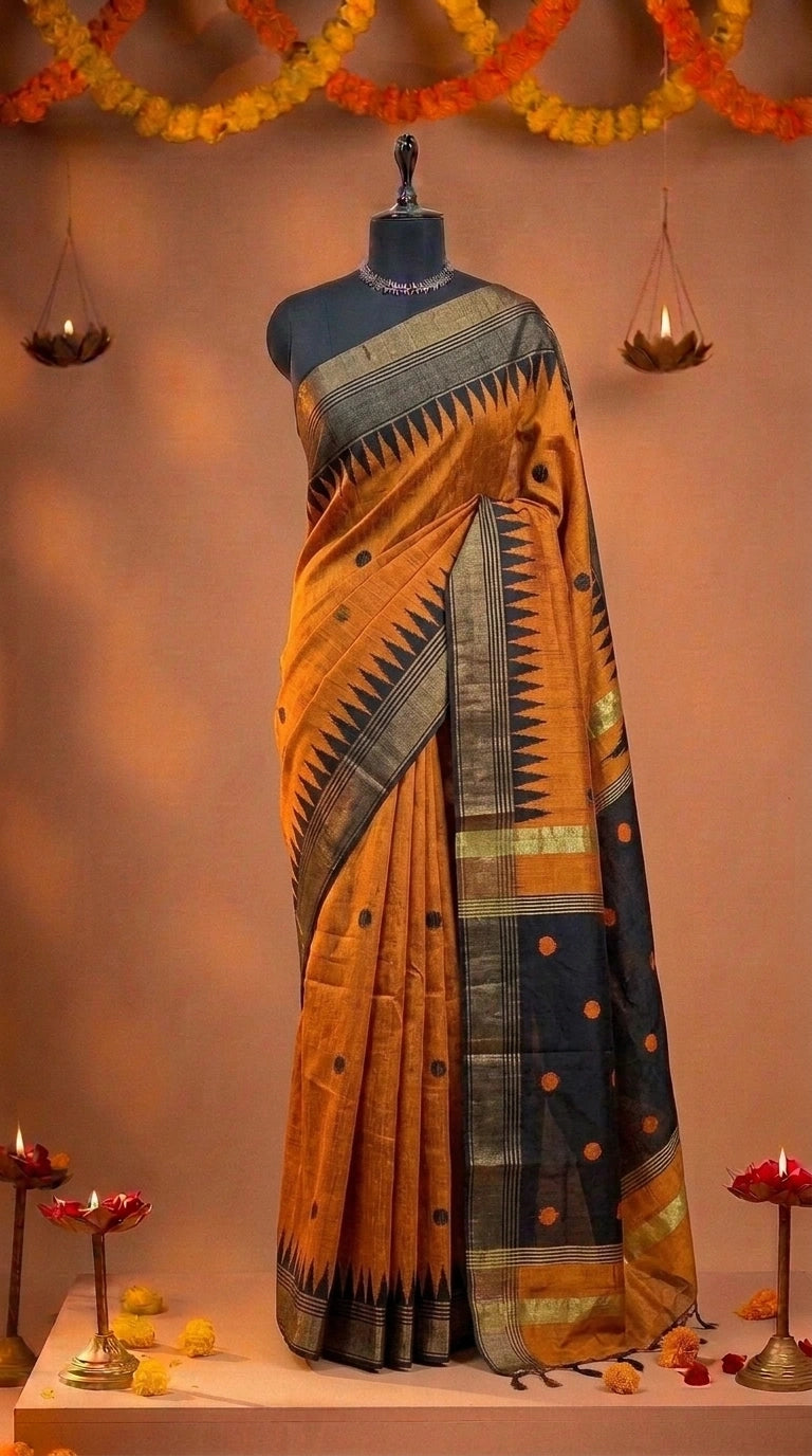 Dark Orange Khadhi Pure Pattu Saree
