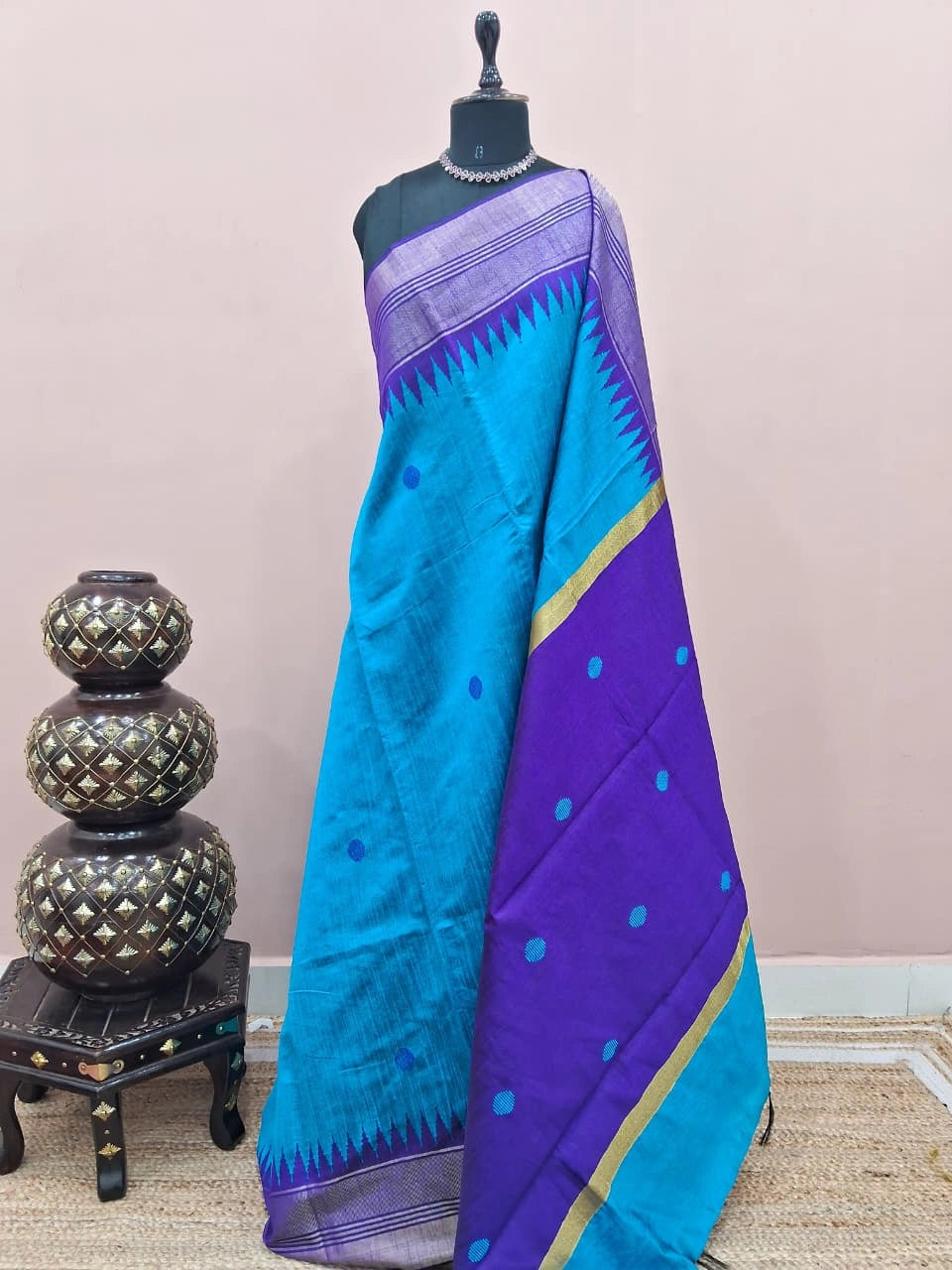 Caribbean Blue Khadhi Pure Pattu Saree