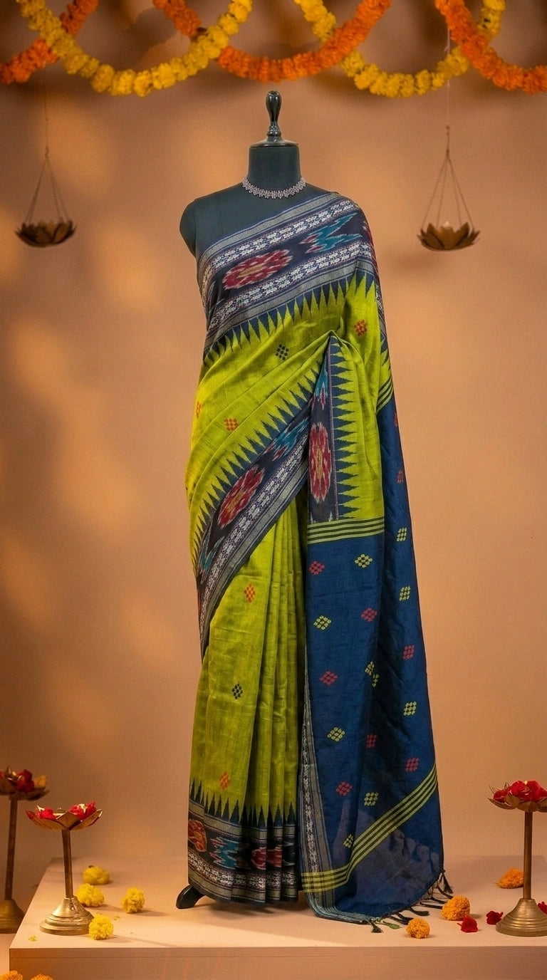 Bright Green Khadhi Pure Pattu Saree