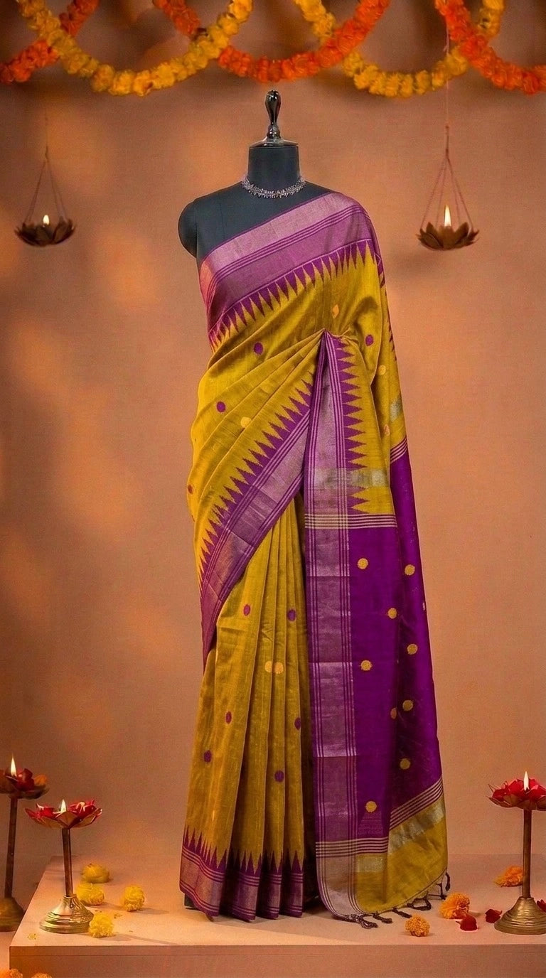 Mustard Yellow Khadhi Pure Pattu Saree