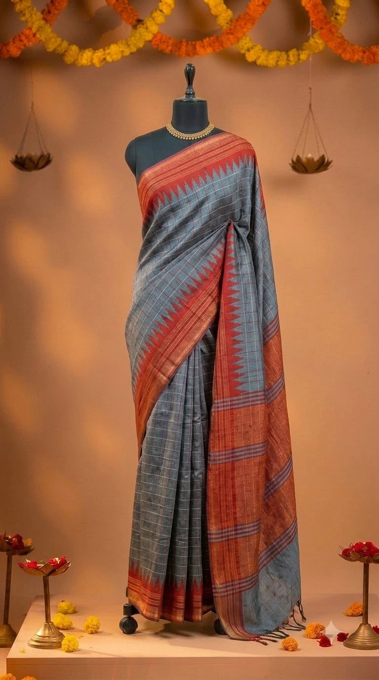 Grey Khadhi Pure Pattu Saree