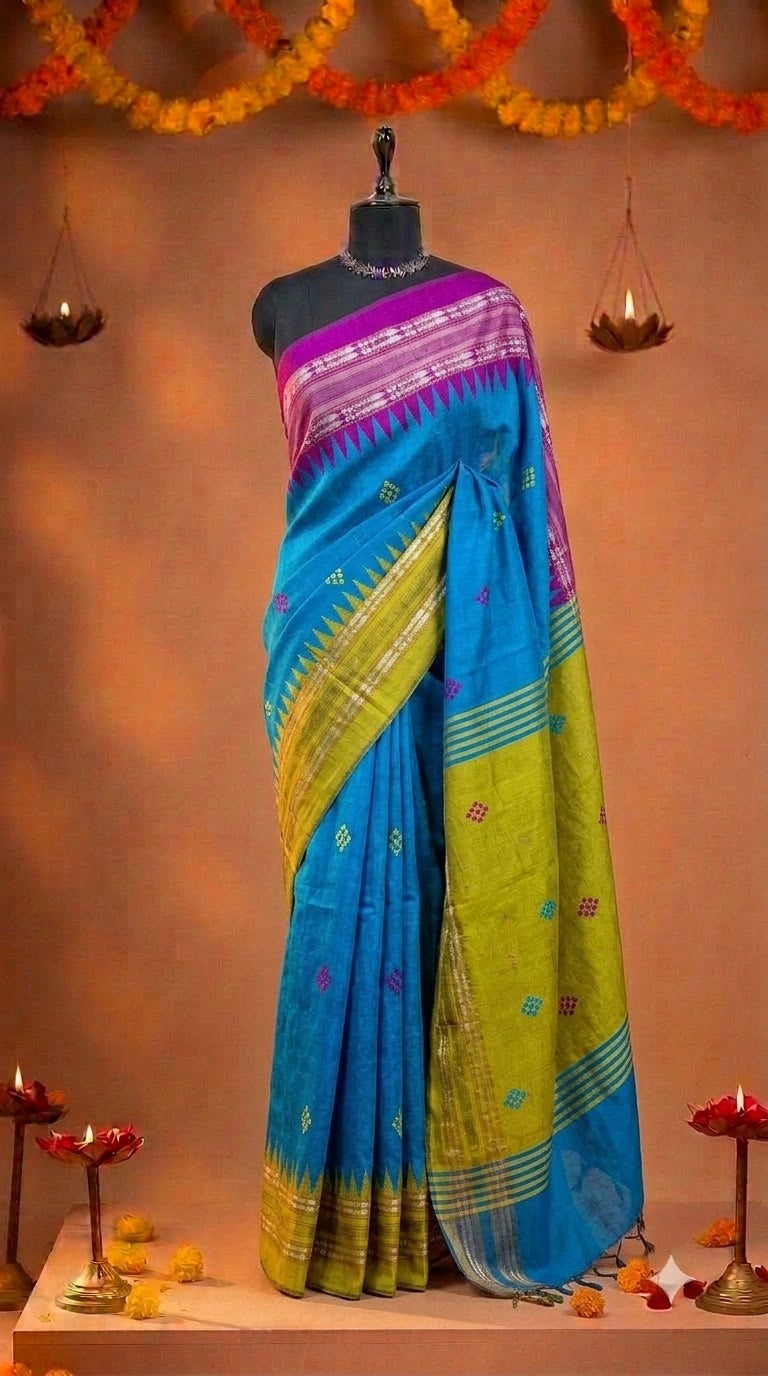 Caribbean Blue Khadhi Pure Pattu Saree