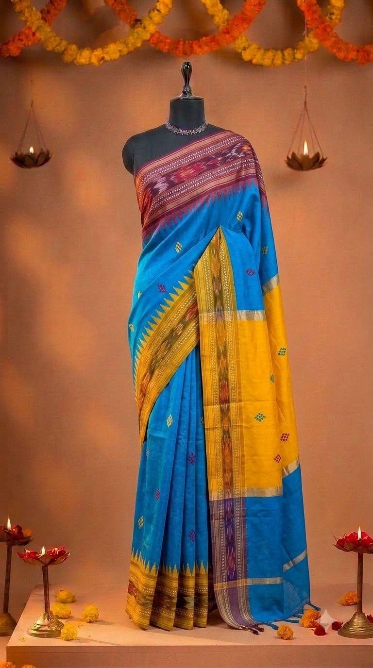 Dark Caribbean Blue Khadhi Pure Pattu Saree