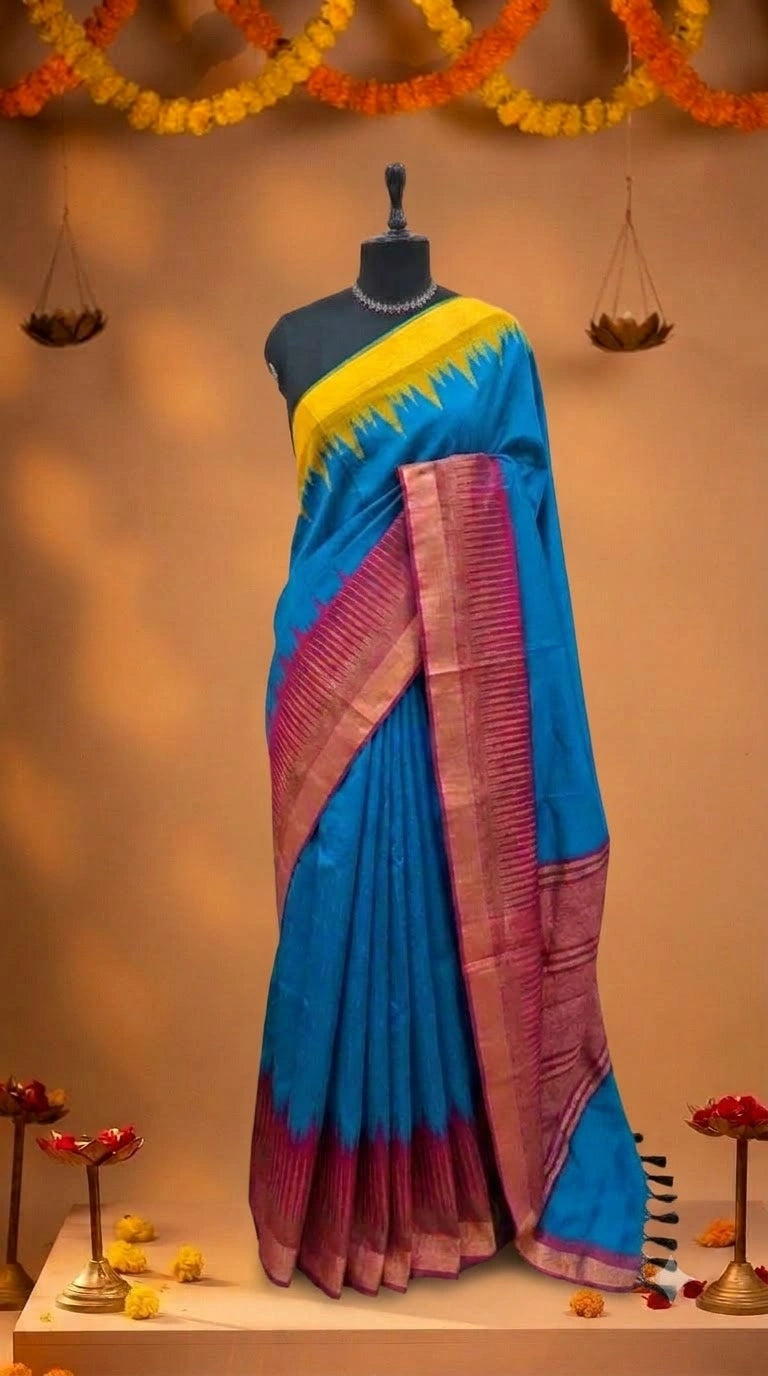 Caribbean Blue Khadhi Pure Pattu Saree