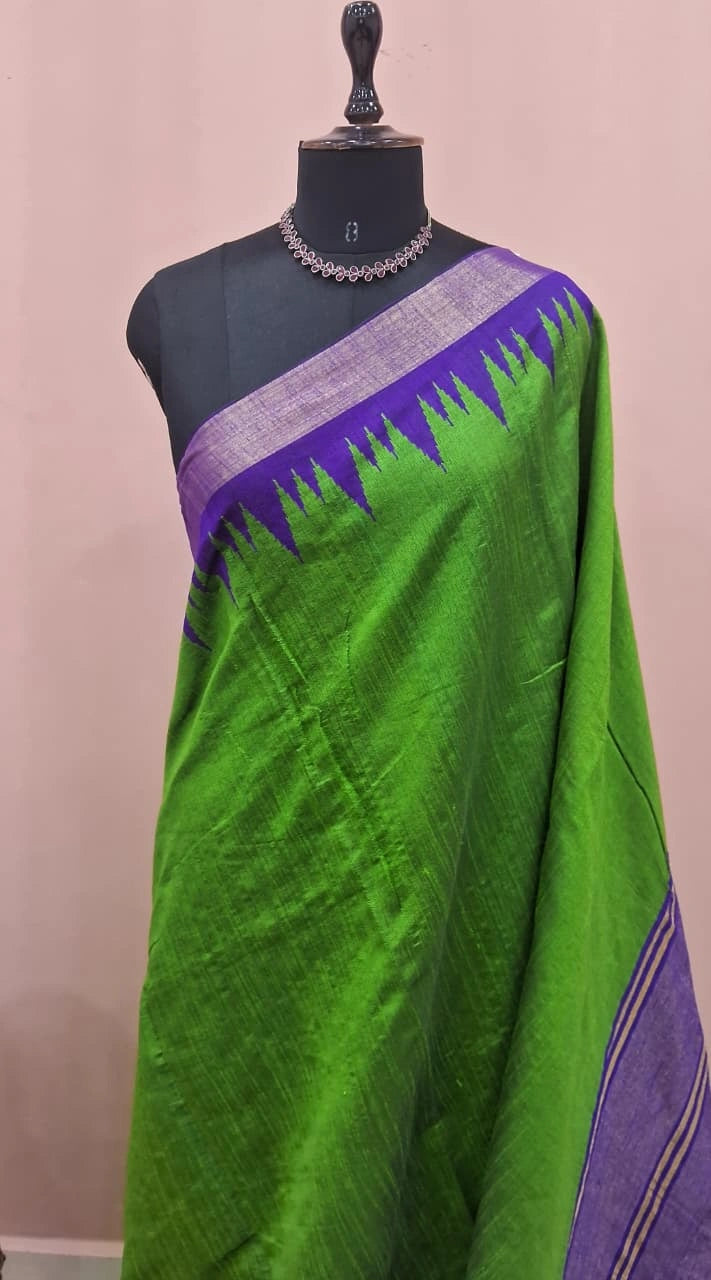 Parrot Green Khadhi Pure Pattu Saree 1