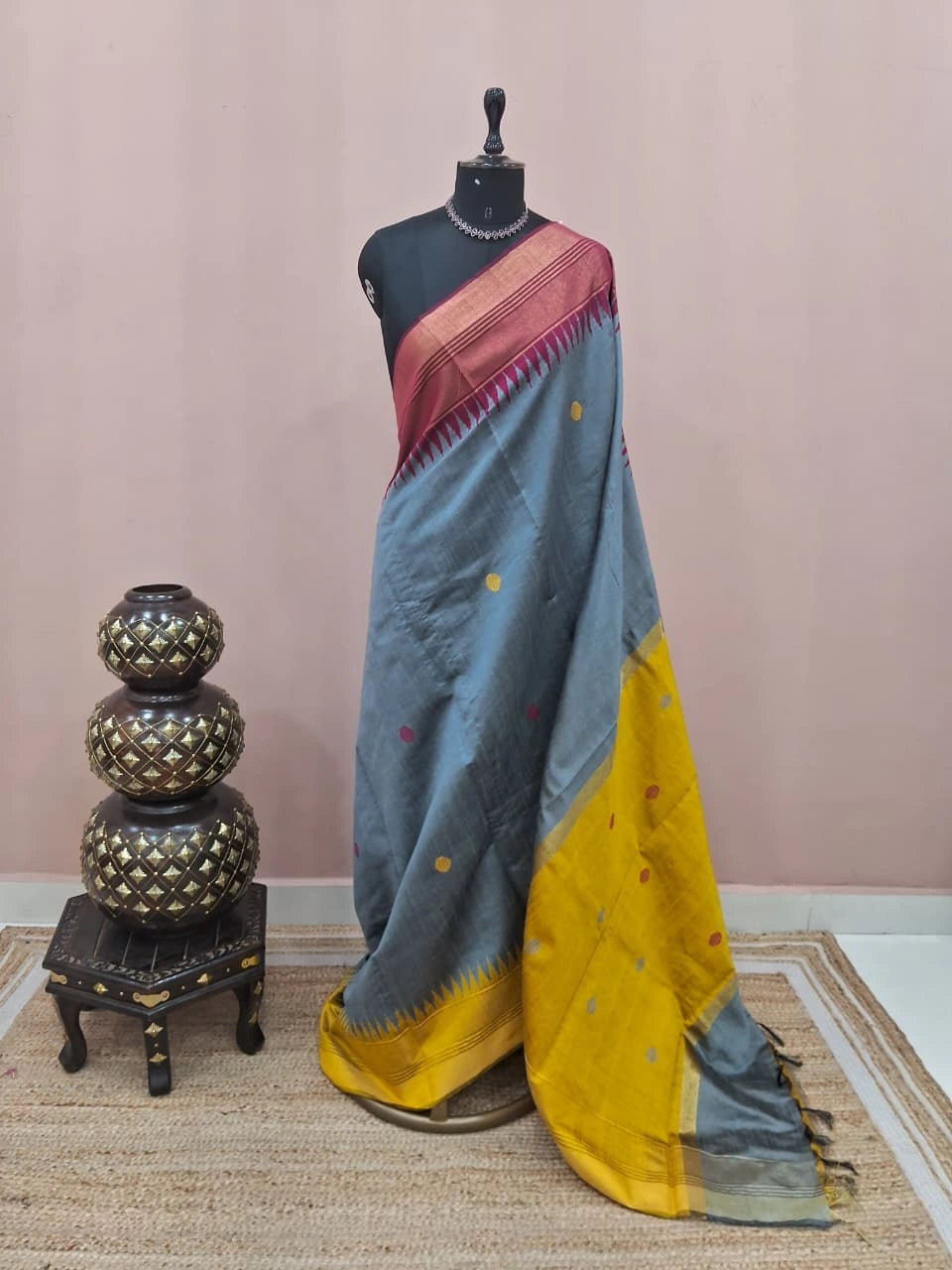Metal Grey Khadhi Pure Pattu Saree 