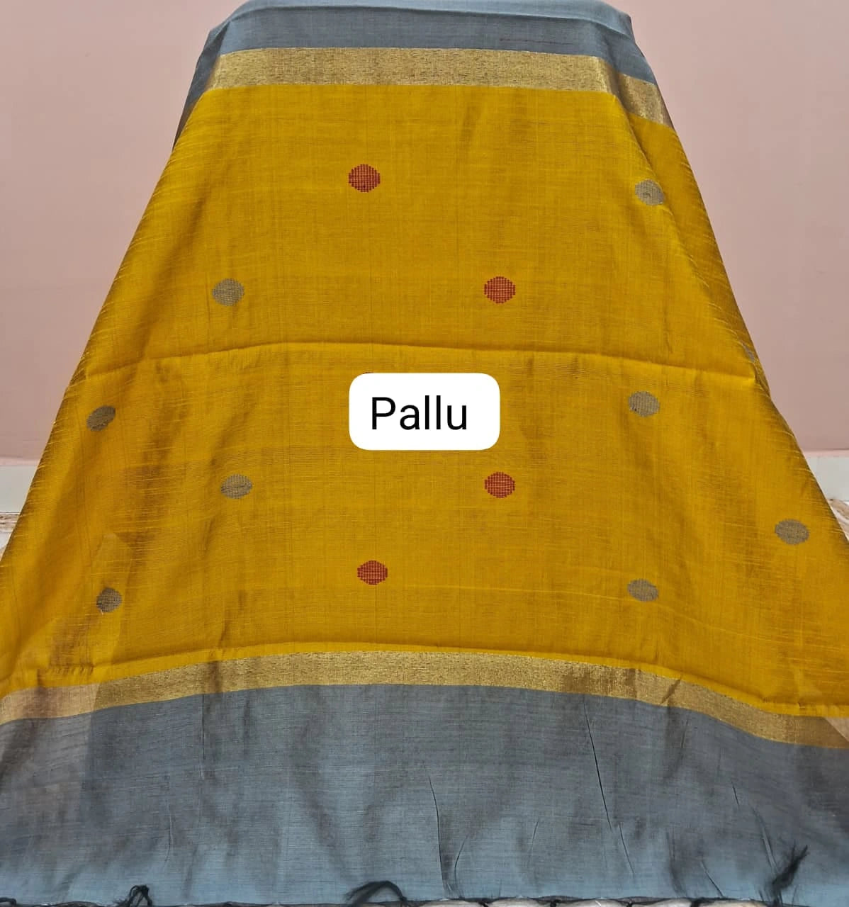 Metal Grey Khadhi Pure Pattu Saree Pallu