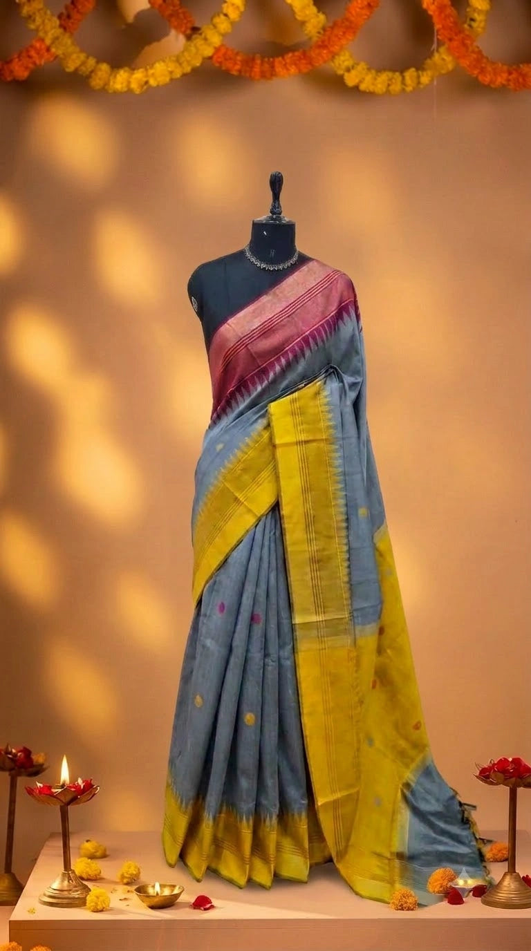 Metal Grey Khadhi Pure Pattu Saree 