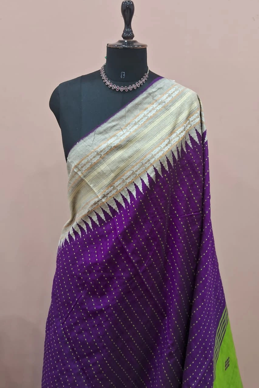 Dark Purple Khadhi Pure Pattu Saree 1