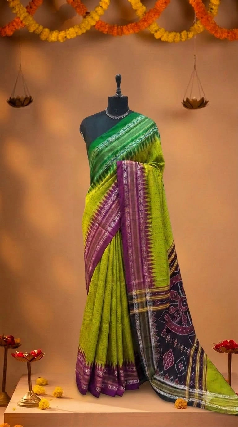 Lemon Green Khadhi Pure Pattu Saree 