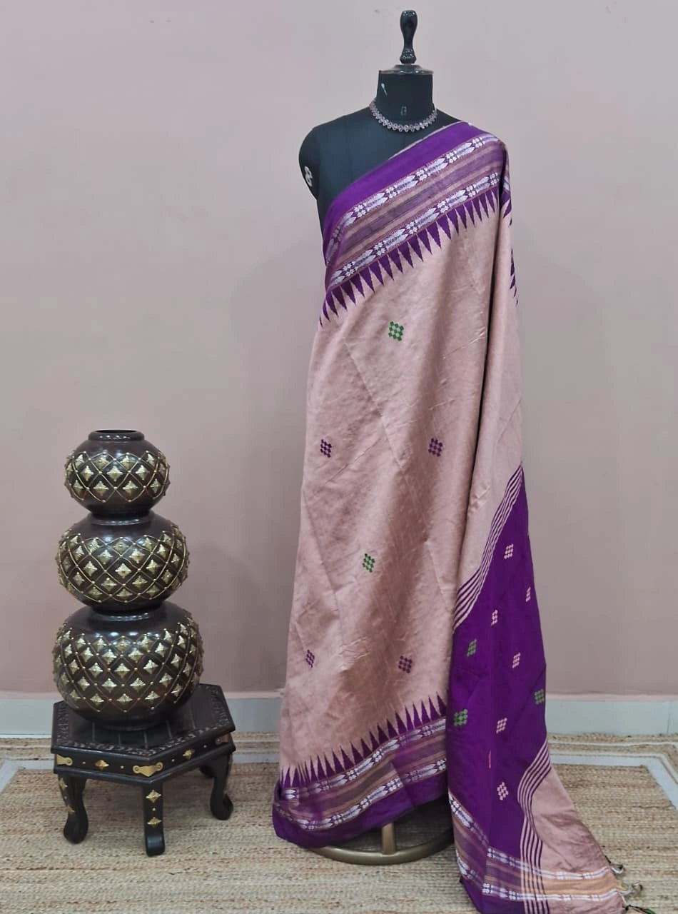 Dark Peach Khadhi Pure Pattu Saree