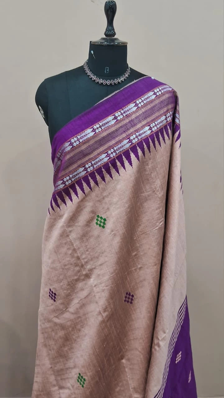 Dark Peach Khadhi Pure Pattu Saree 1