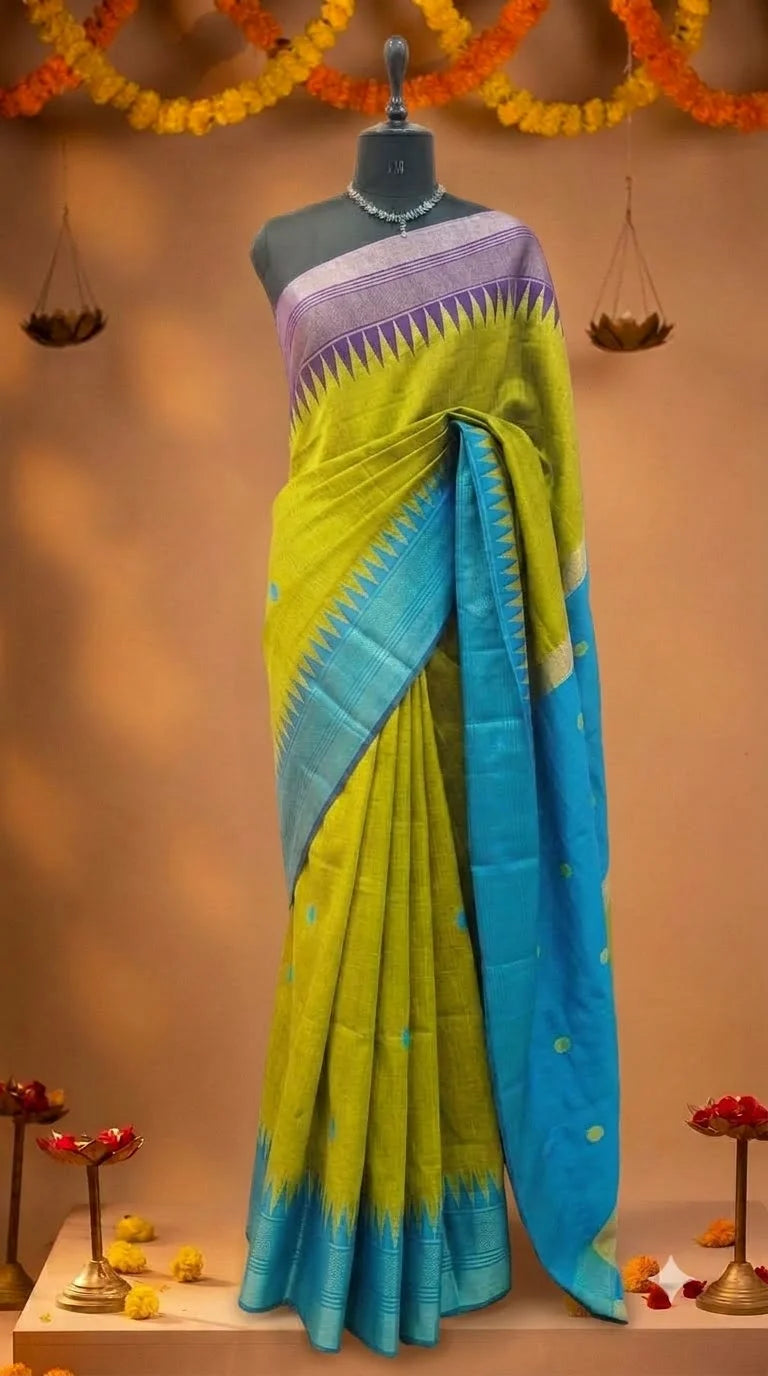 Leaf Green Khadhi Pure Pattu Saree