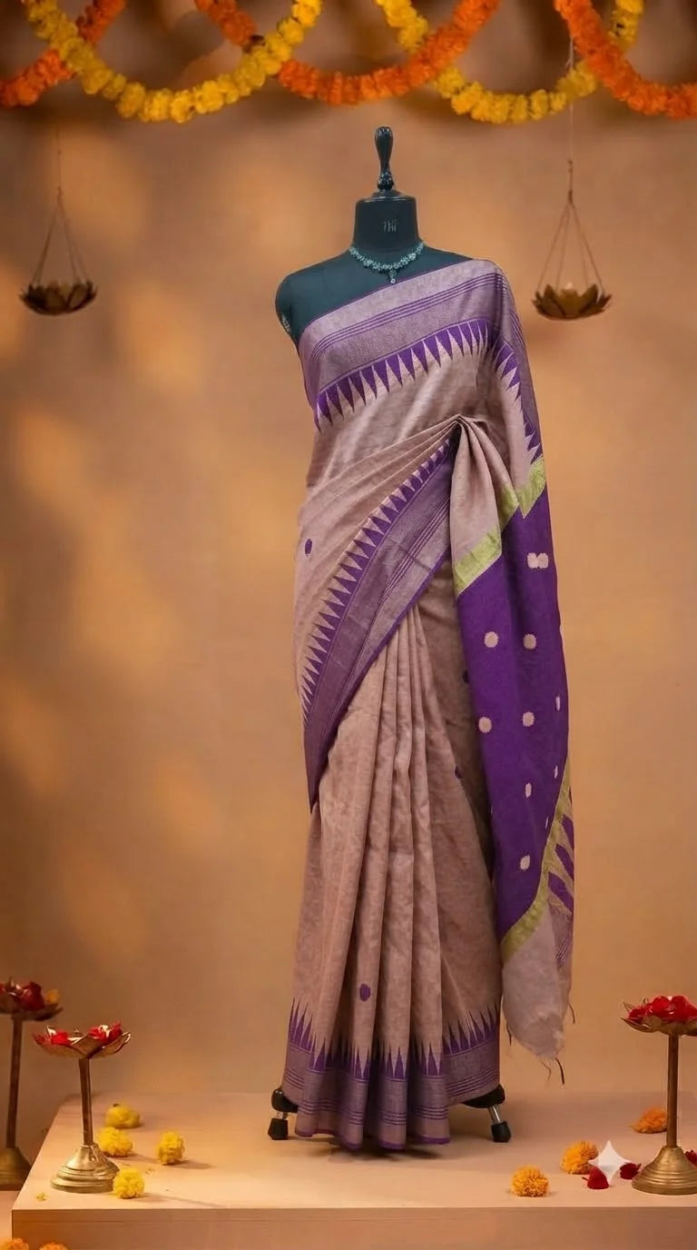 Light Peach Khadhi Pure Pattu Saree 