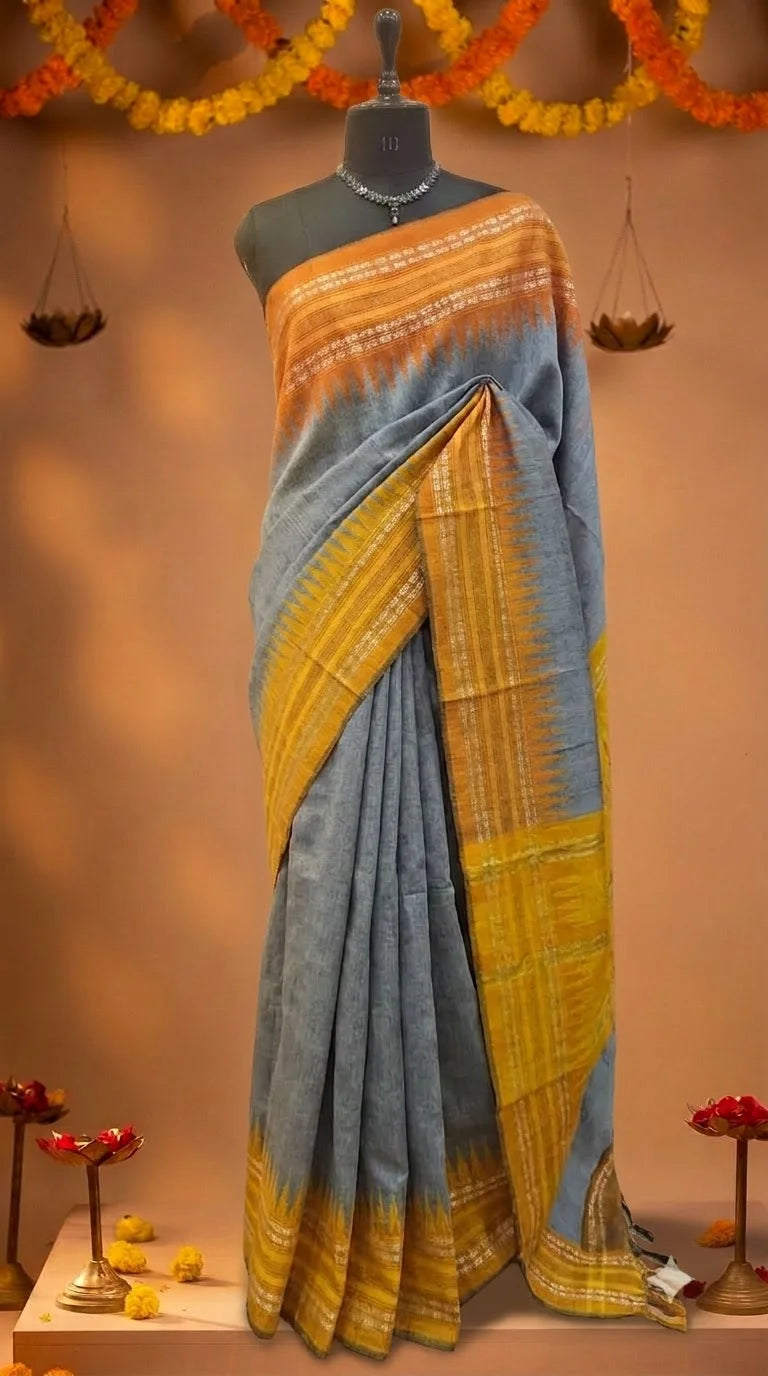 Dark Metal Grey Khadhi Pure Pattu Saree 