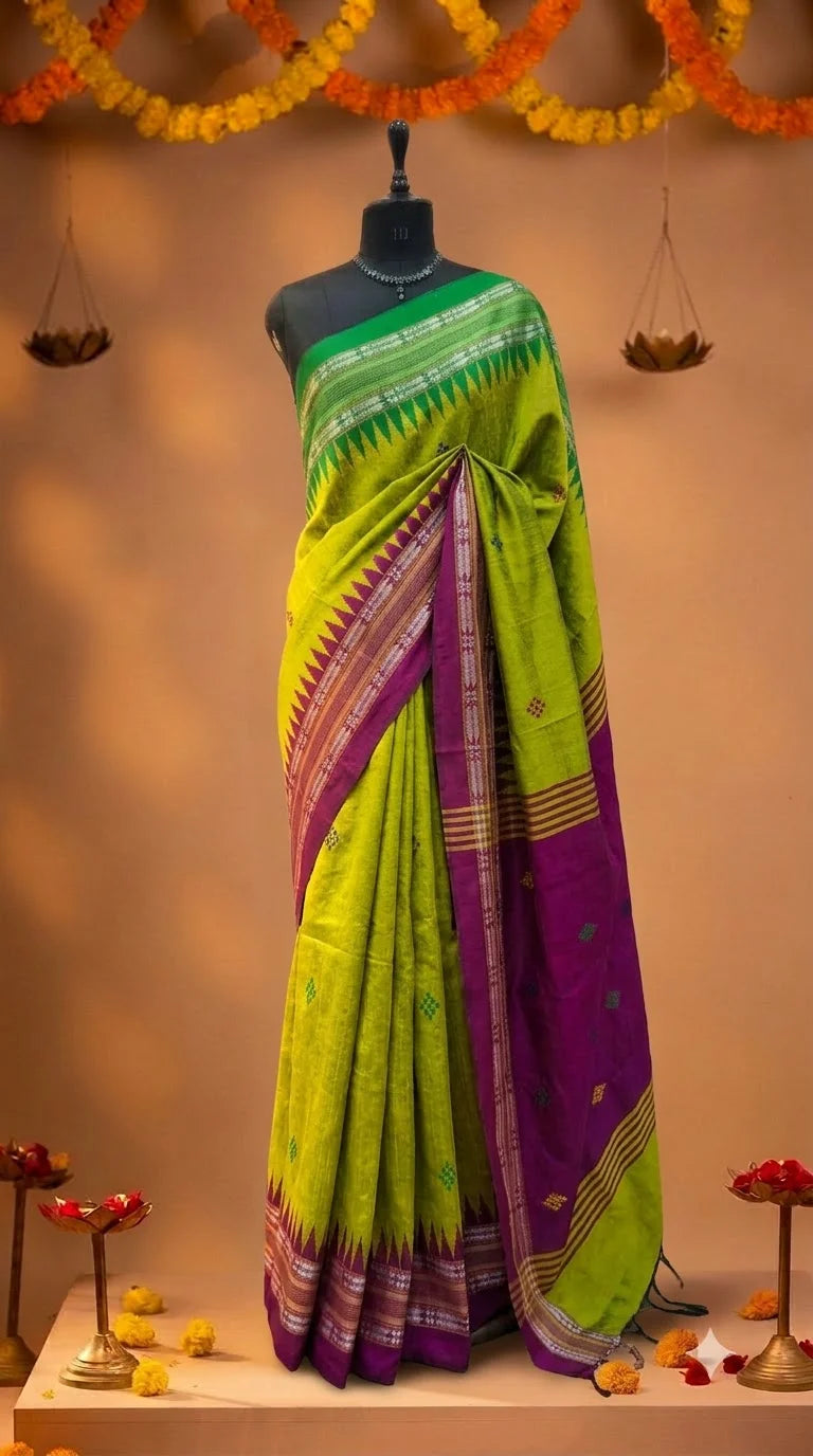 Lemon Green Khadhi Pure Pattu Saree