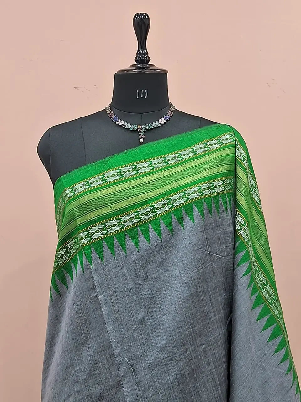 Dark Grey Khadhi Pure Pattu Saree 1