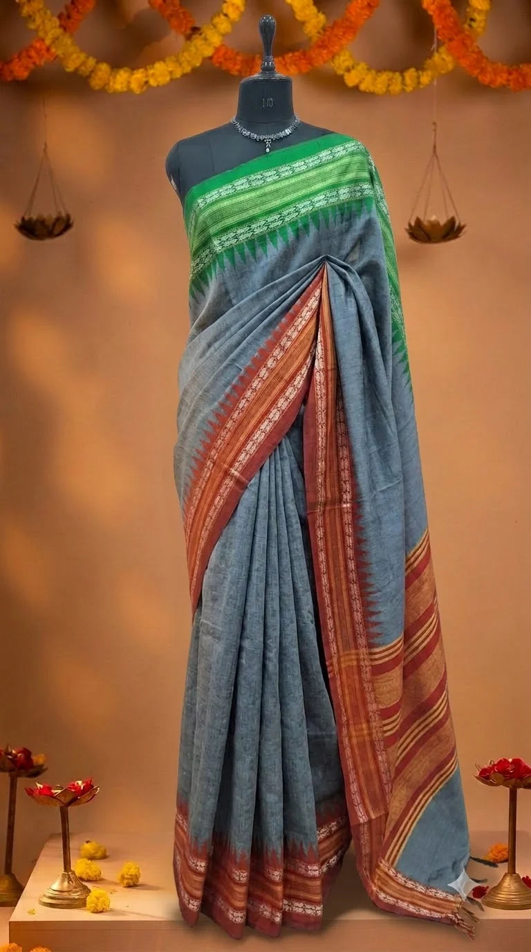 Dark Grey Khadhi Pure Pattu Saree