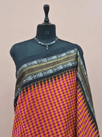 Pink and Orange Checked Khadhi Pattu Saree 1