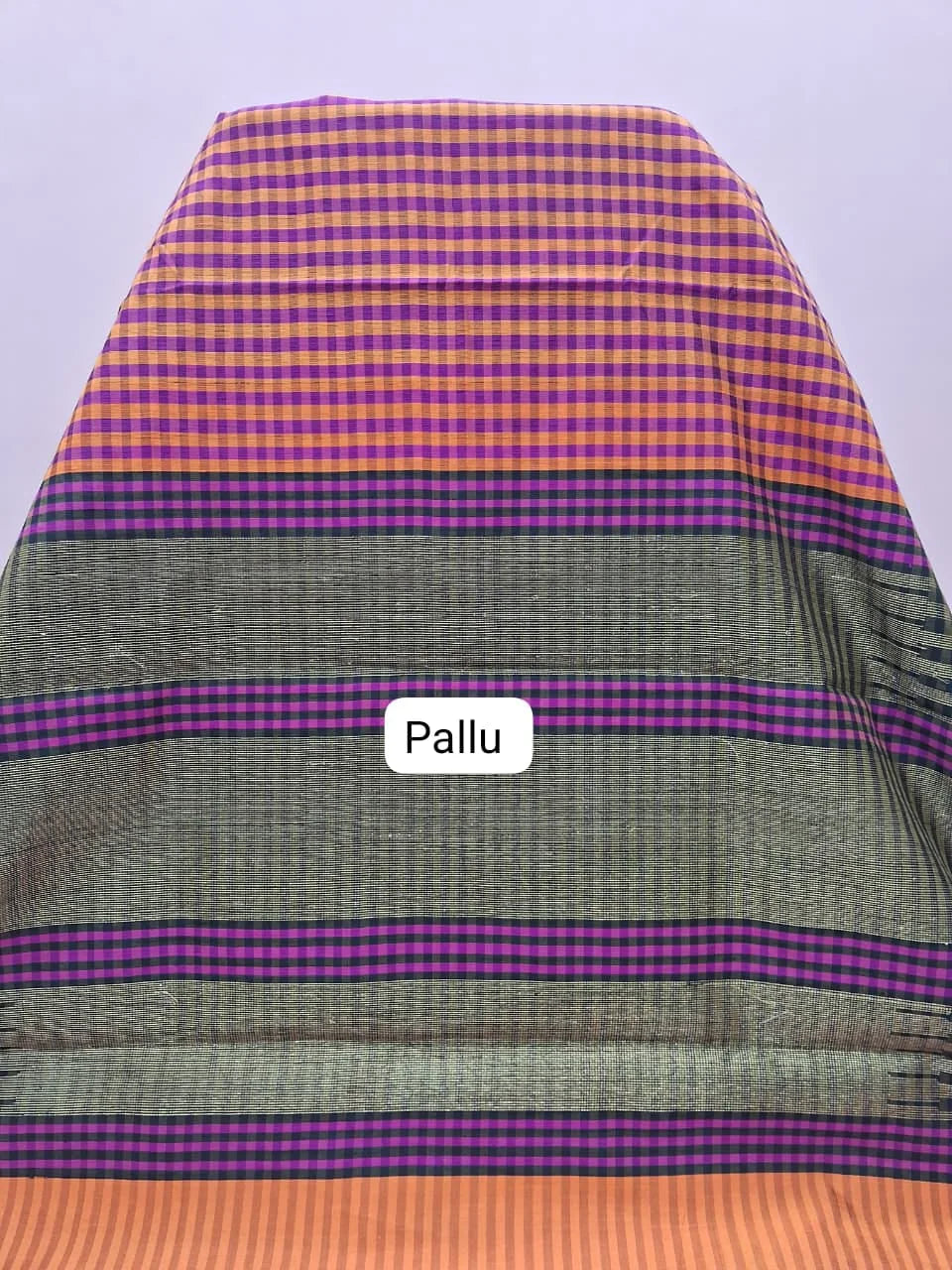 Pink and Orange Checked Khadhi Pattu Saree Pallu
