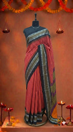 Pink and Orange Checked Khadhi Pattu Saree 