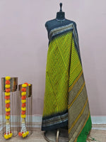 Lemon Yellow and Green Checked Khadhi Pattu Saree 