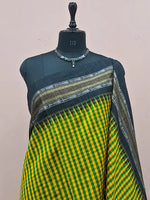 Lemon Yellow and Green Checked Khadhi Pattu Saree 1