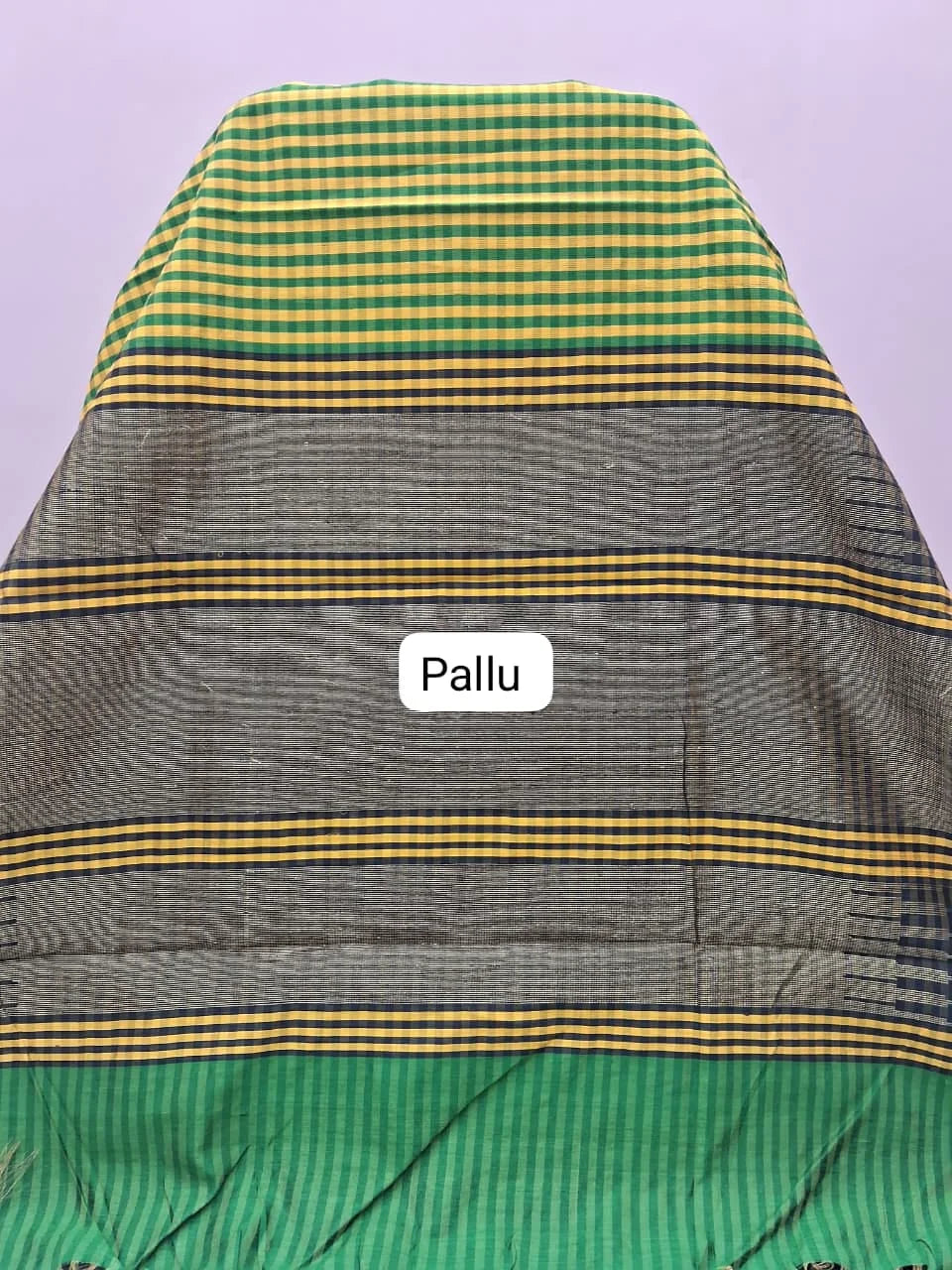 Lemon Yellow and Green Checked Khadhi Pattu Saree  Pallu