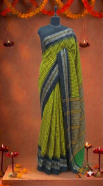Lemon Yellow and Green Checked Khadhi Pattu Saree 