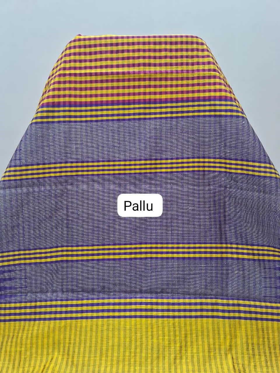 Yellow and Pink Checked Khadhi Pattu Saree Pallu
