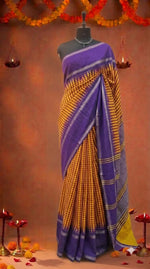 Yellow and Pink Checked Khadhi Pattu Saree