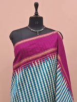 Sky Blue and Off-White Checked Khadhi Pattu Saree  1