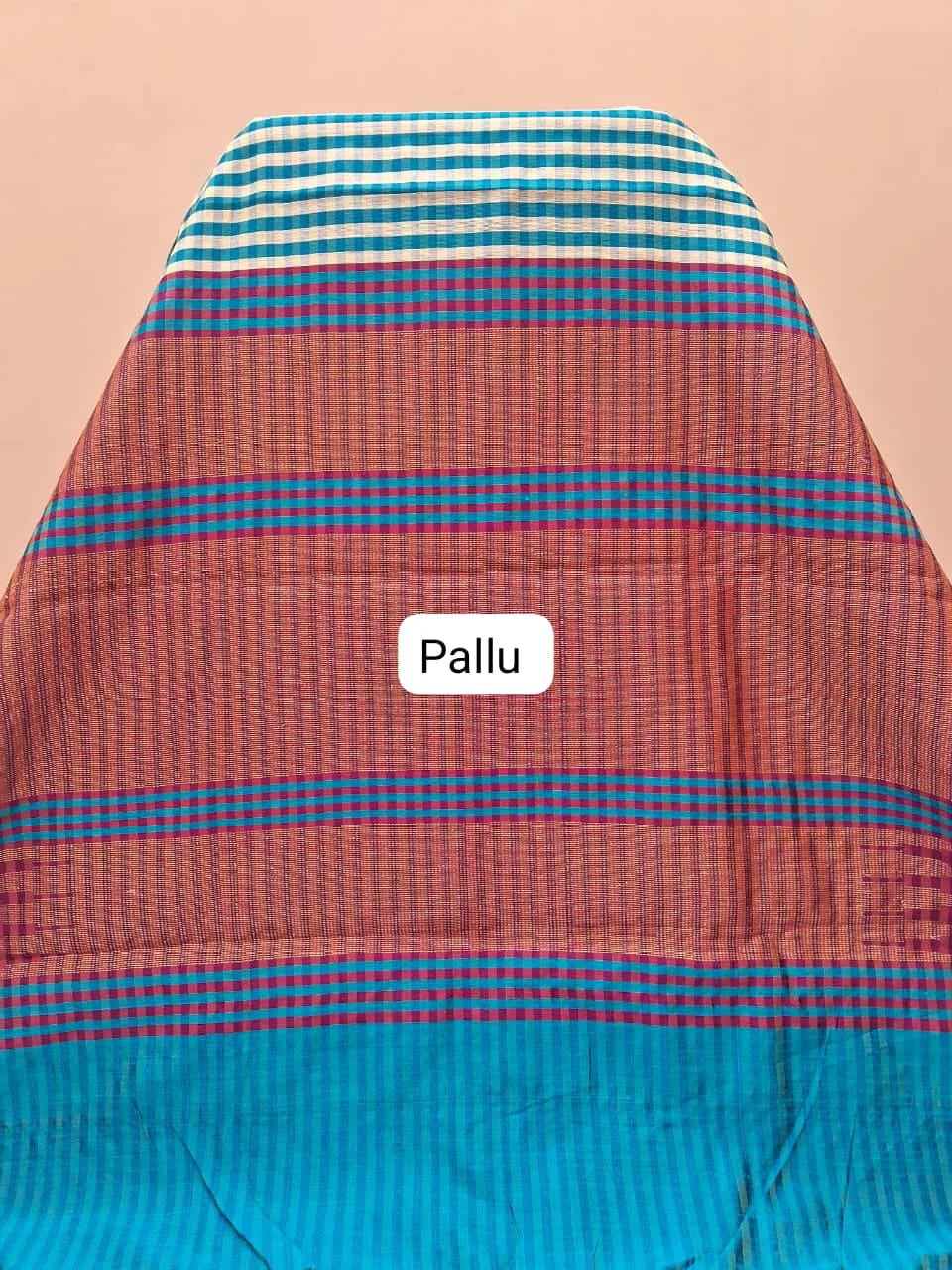 Sky Blue and Off-White Checked Khadhi Pattu Saree pallu
