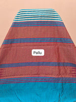 Sky Blue and Off-White Checked Khadhi Pattu Saree pallu